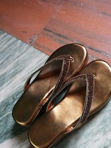 Elegant Bronze Beaded Flip-Flops