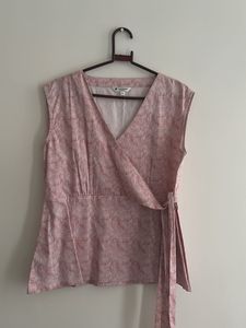Red Patterned Wrap Top