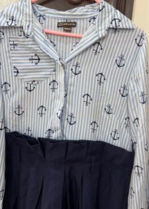 Anchor Print Shirt Dress