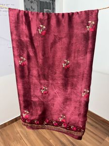 Elegant Maroon Embroidered Saree