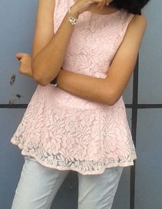 Lace peplum coquette top