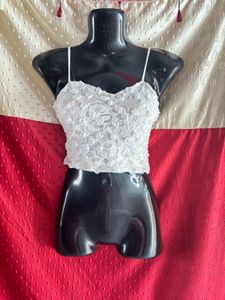 Dainty White Lace Floral Cami Crop Top