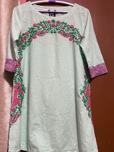 Embroidered Mint Green Short Kurti