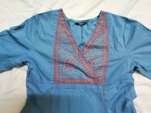 Blue unused angrakha kurtha with pockets