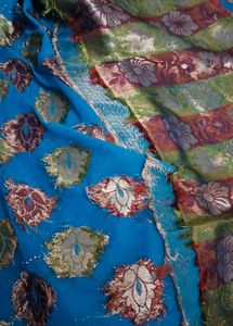 Blue Floral Design  zari work with minute stone