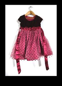 Adorable Velvet &amp; Polka Dot Dress