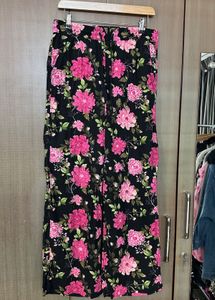 M&amp;S Linen Floral Print Wide Leg Trousers | M size