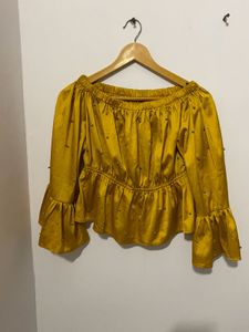 Chic Gold Mustard Off-Shoulder Top