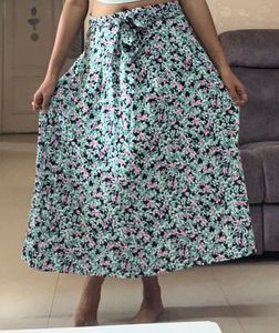Green Floral Midi Skirt For women