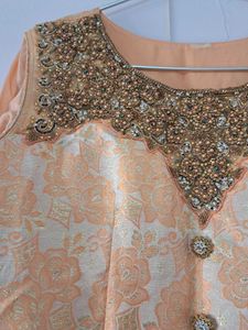 Coral Ethnic Gown With Dupatta
