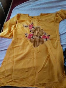 Yellow Embroidered Kurti - XXL