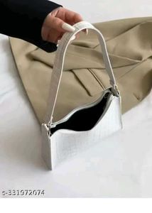Chic White Croc Embossed Baguette Bag