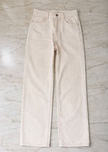 Cream Wide Leg Denim Jeans