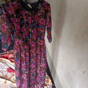 Multi colour calf- length Georgette dress
