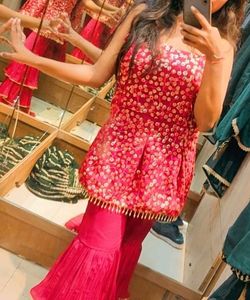 Pink Sequined Sharara Set With Duppata