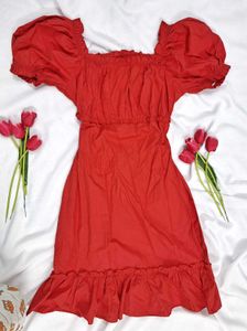 Red Ruffled Midi Dress