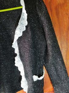 Cute Black Lace Trim Jacket