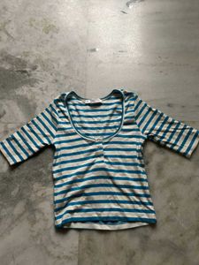 MANGO Striped 3/4 Sleeve Top
