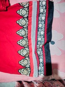 Red Embroidered Kurta Set
