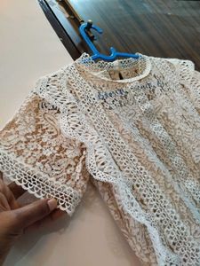 Crochet Top With Straight Georgette Pants