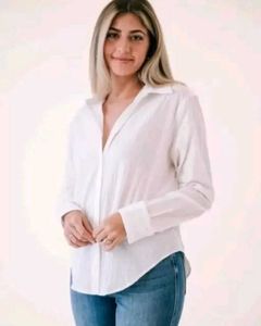 White Textured Button Down Top