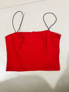 Zara Red Strappy Crop Top - Size L
