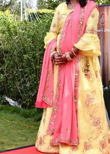 Silk Lemon Yellow 100% Cut Dana Handwork Lehenga