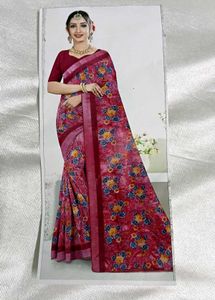 New Elegant Cotton Linen Floral Saree with Blouse
