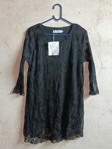 NEW Ladies  Lace Dress Mini Layered Black