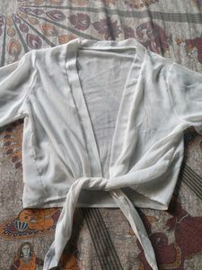 White Sheer Tie-Front Top