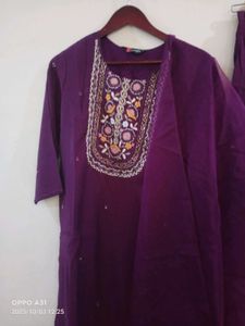 new Purple Roman Silk Embroidered Kurta Set