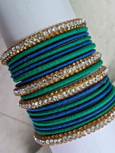 Peacock Colour Thread Bangles  Green Stone Bangle