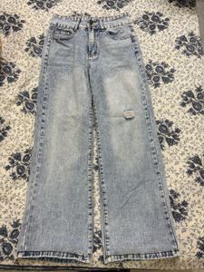 Distressed Wide Leg Denim Jeans