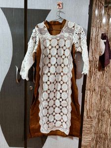 Elegant Brown Kurta with Crochet