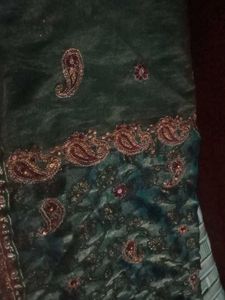 Emerald Green Embroidered Saree