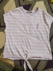 Striped Tee with Floral Detail