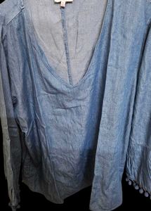 2 XL Denim Top with Pom-Poms