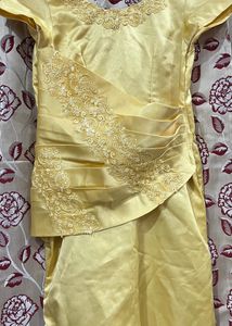 Yellow Stitched Satin Dress 💛