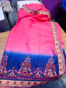 Elegant Pink &amp; Blue Saree