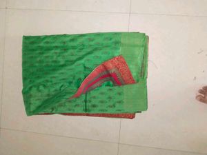 Green Silk Saree with Red Border