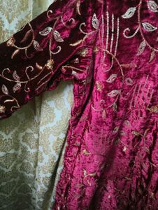 Maroon Velvet Kurta SET