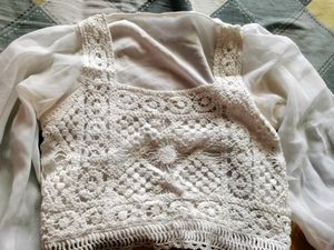 White Crochet Balloon Sleeve Crop Top
