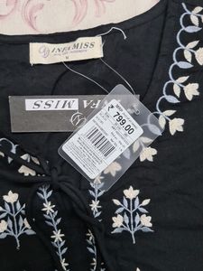 Branded Black Flower embroidery Cotton Top