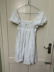 White Puff-Sleeve Cotton Dress