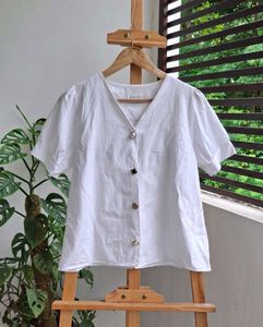 Korean White Button Down Top
