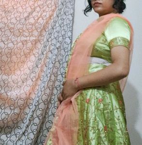 Green &amp; Orange Embellished Indian Lengha