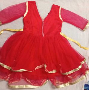 Red Party Dress with Gold Appliques