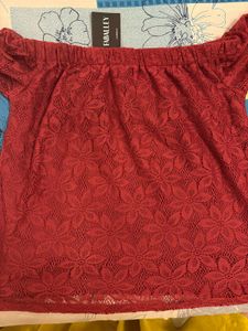Faballey Maroon Off Shoulder Lace Bardot Top New