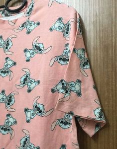 Lilo And Stitch Print Peach T-shirt for Women