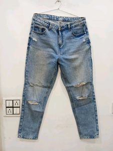Stylish Ribbed Blue Jeans